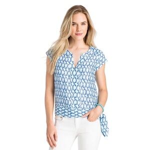Vineyard Vines Blue Lattice Side Tie Women's Top Size 0 # 944